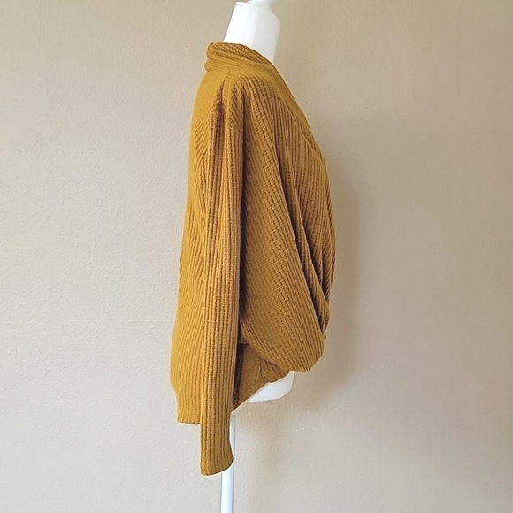 Anthropologie Ameki + Kin Mustard Waffle Knit Faux Wrap Sweater - Size Small - Picture 6 of 9